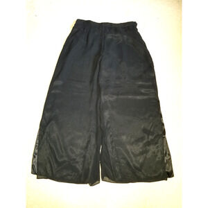 VINTAGE Y2K Womens Pants-GUILIA-black satin sheer overlay flowy wide leg-16W